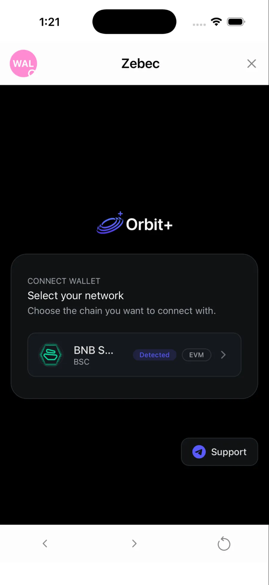 Zebec sign up screen asking to connect a wallet on BNB Smart Chain