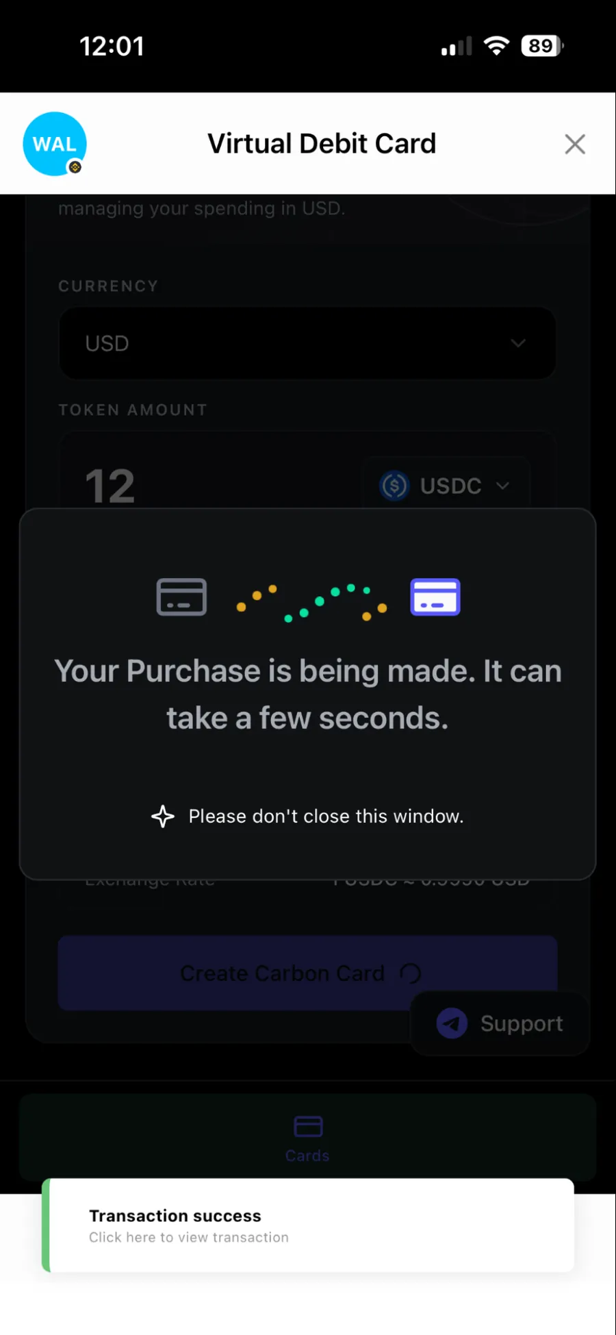 Your purchase is being made, please do not close this window